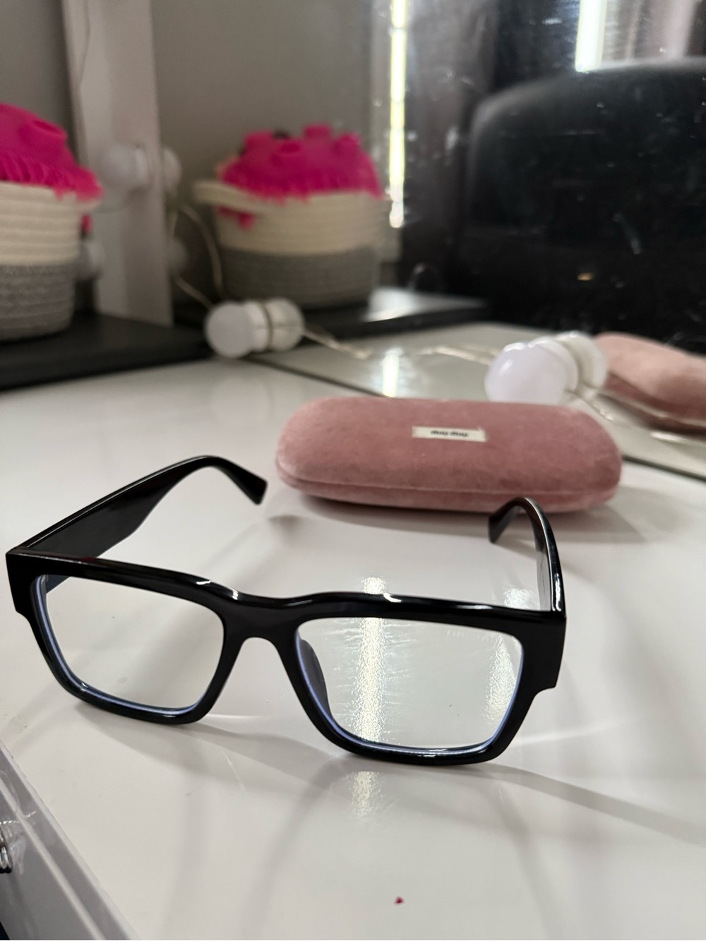Miu Miu Black Rectangular Women's Glasses